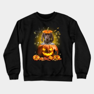 German Shorthaired Pointer Spooky Halloween Pumpkin Dog Head Crewneck Sweatshirt